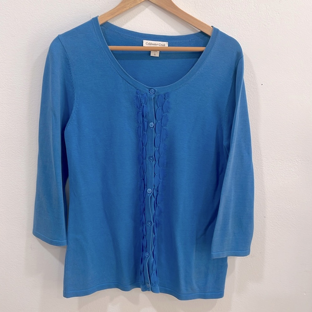 Coldwater Creek Silk Blend Periwinkle  Blue Cardigan Sweater, Size 14